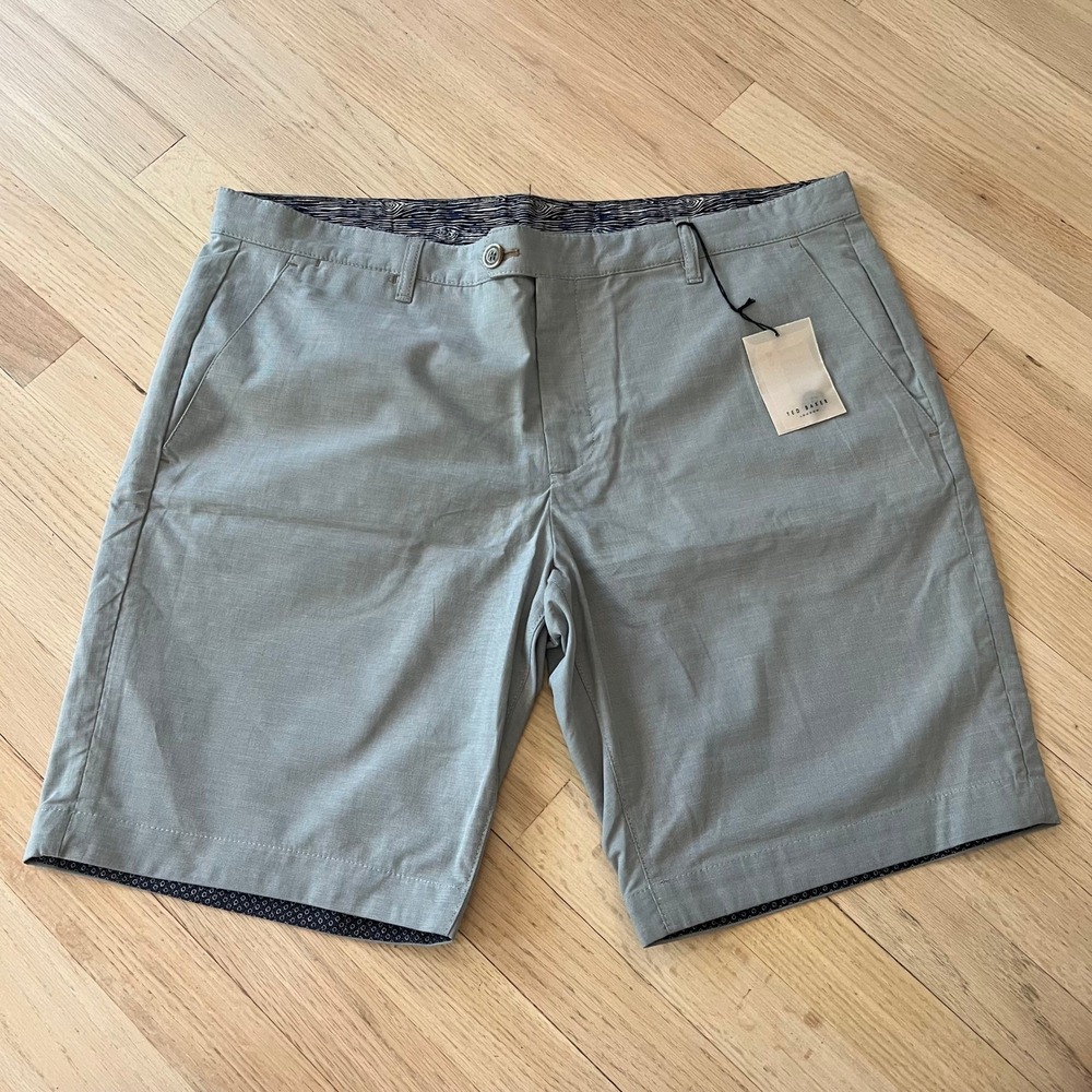 Ted Baker London Mens Grey Textured Chino Shorts Tropical Lining Size 40 NEW